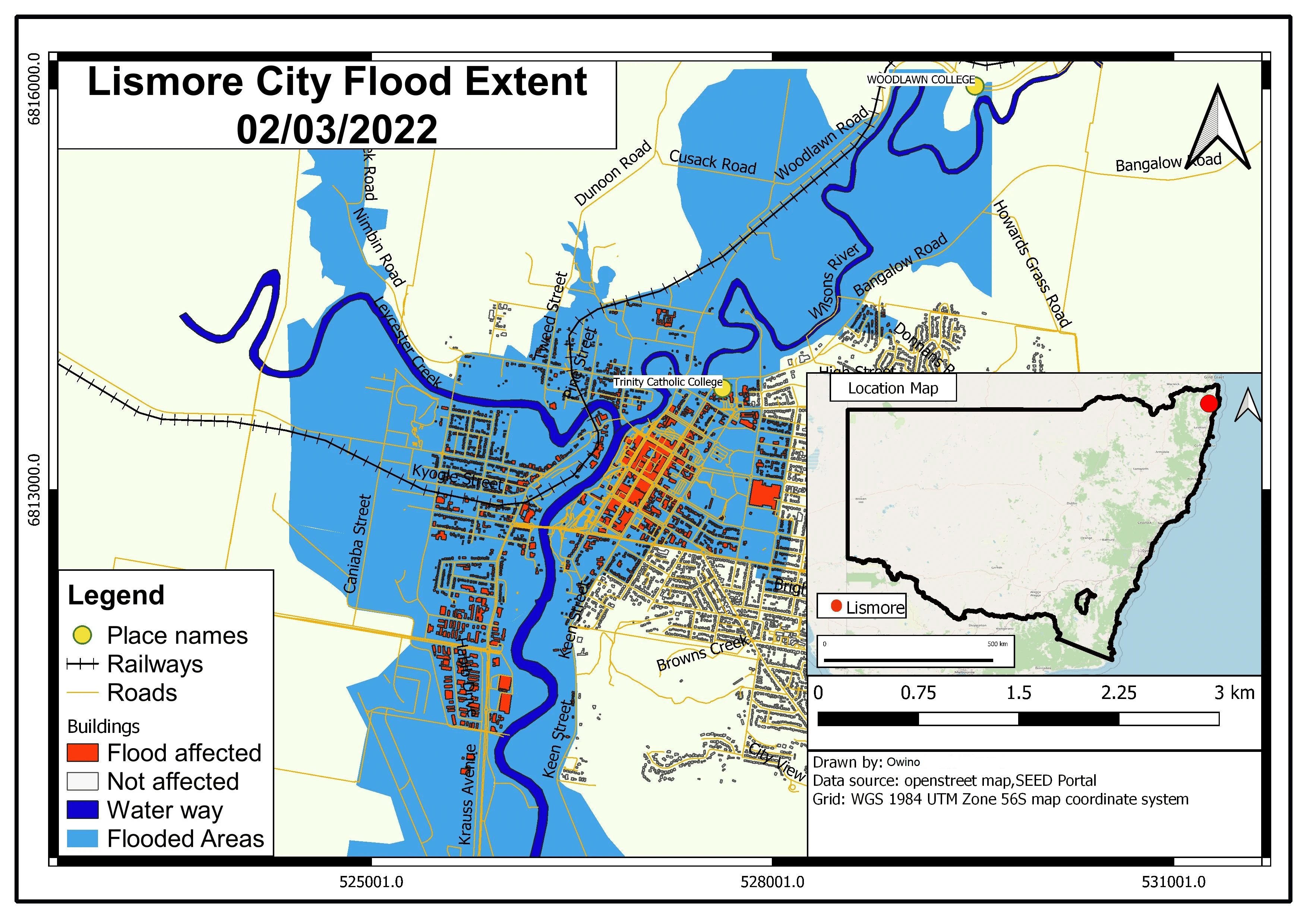 Digital flood extent map of Lismore City